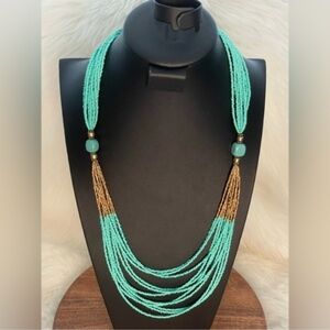 CHICO'S Gigi Turquoise and Gold Seed Bead Necklace NWT
